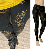 Golden Christmas Glitter Tree Leggings Holiday Trees with and Pockets